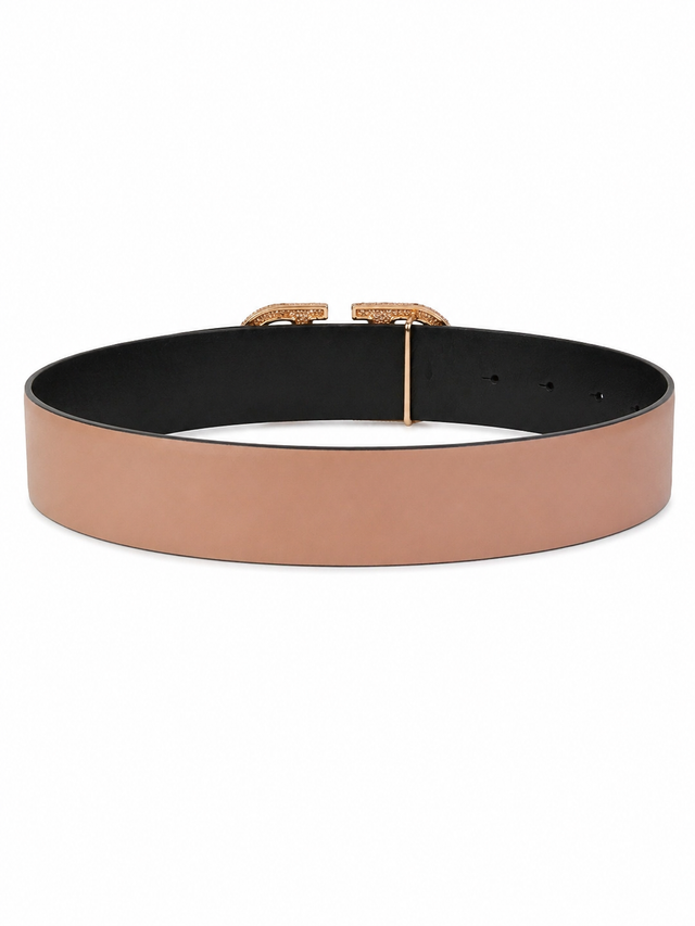 Valentino Garavani VLogo Signature Crystal Reversible Leather Belt 40mm Tan/Black