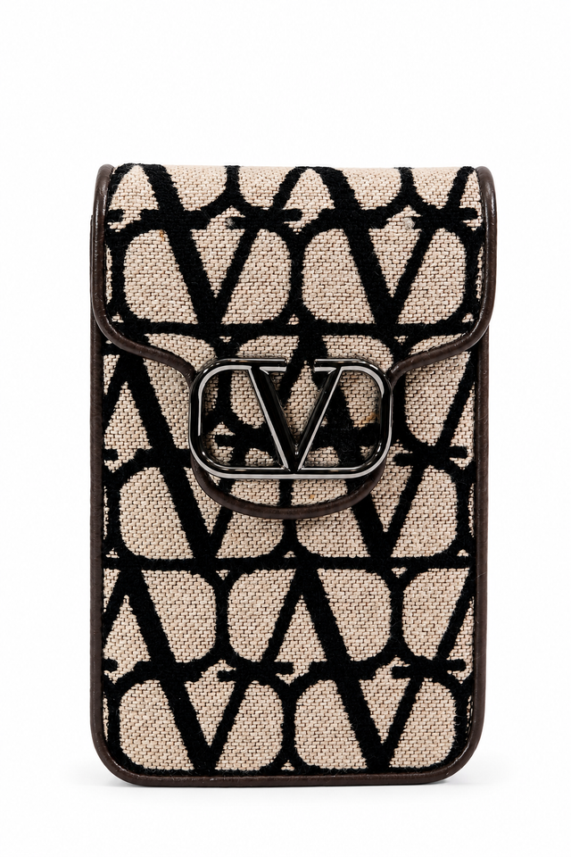 Valentino Garavani Toile Iconographe VLogo Phone Crossbody Pouch – Beige/Black