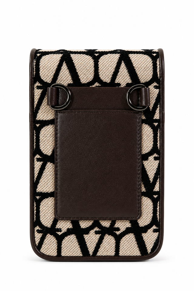 Valentino Garavani Toile Iconographe VLogo Phone Crossbody Pouch – Beige/Black