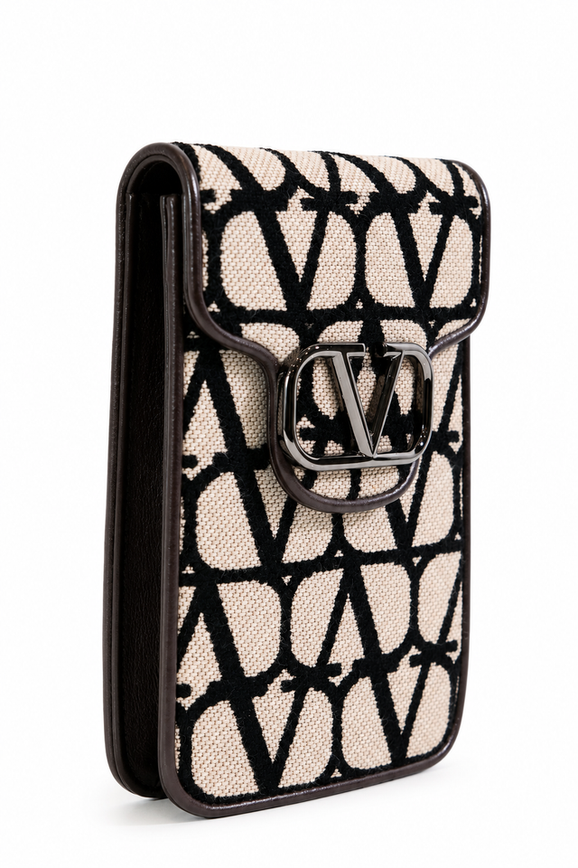 Valentino Garavani Toile Iconographe VLogo Phone Crossbody Pouch – Beige/Black