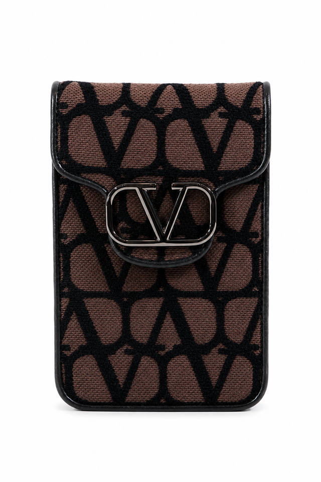Valentino Garavani Toile Iconographe VLogo Phone Crossbody Pouch – Beige/Black