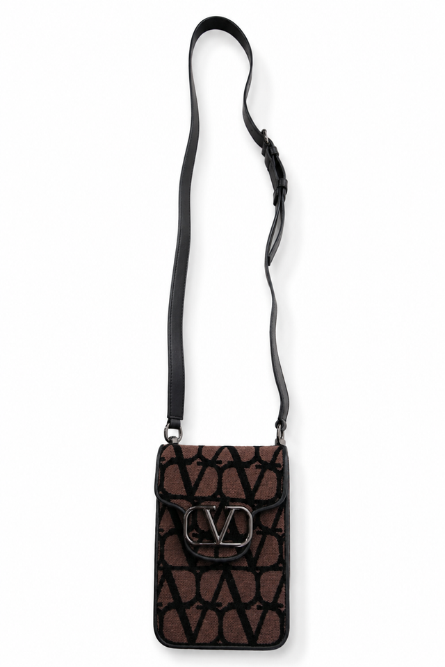 Valentino Garavani Toile Iconographe VLogo Phone Crossbody Pouch – Beige/Black