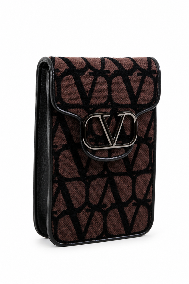 Valentino Garavani Toile Iconographe VLogo Phone Crossbody Pouch – Beige/Black