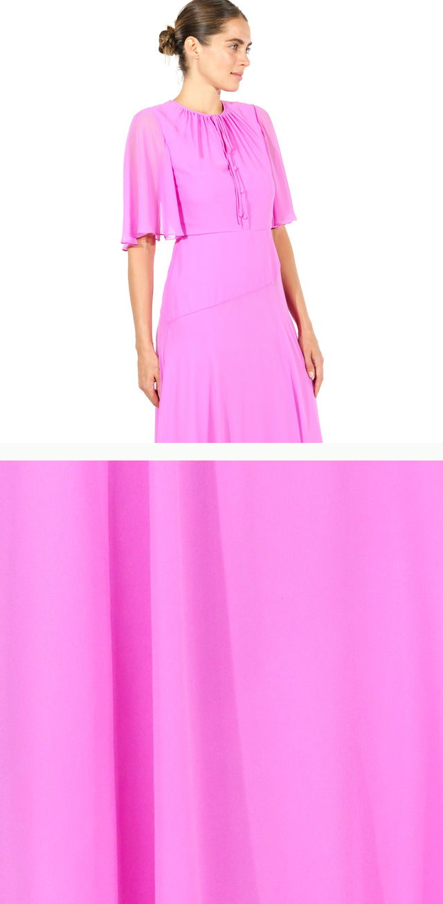 Mikael Aghal Flutter Sleeve Pink Maxi Dress