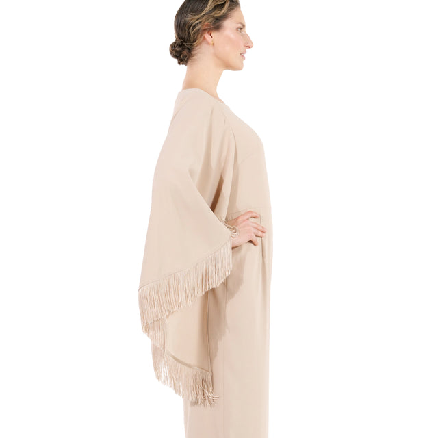 Mikael Aghal Fringe Trim Cape Sleeve Gown