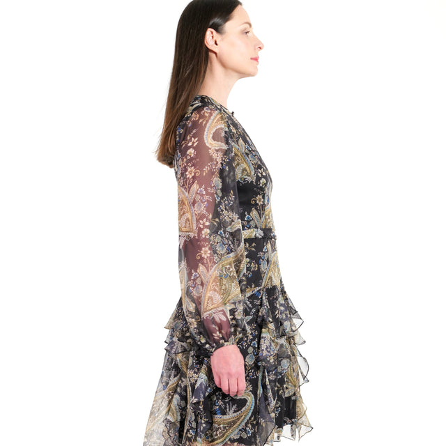 Mikael Aghal Nocturne Paisley Ruffle Dress