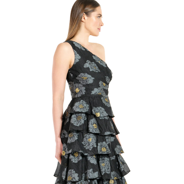 Mikael Aghal Midnight Bloom Tiered Gown