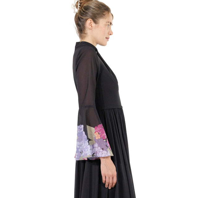 Mikael Aghal Floral Trim High-Neck Maxi Dress