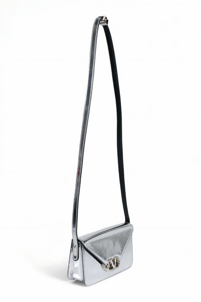 Valentino Garavani VLogo Metallic Silver Leather Crossbody Bag