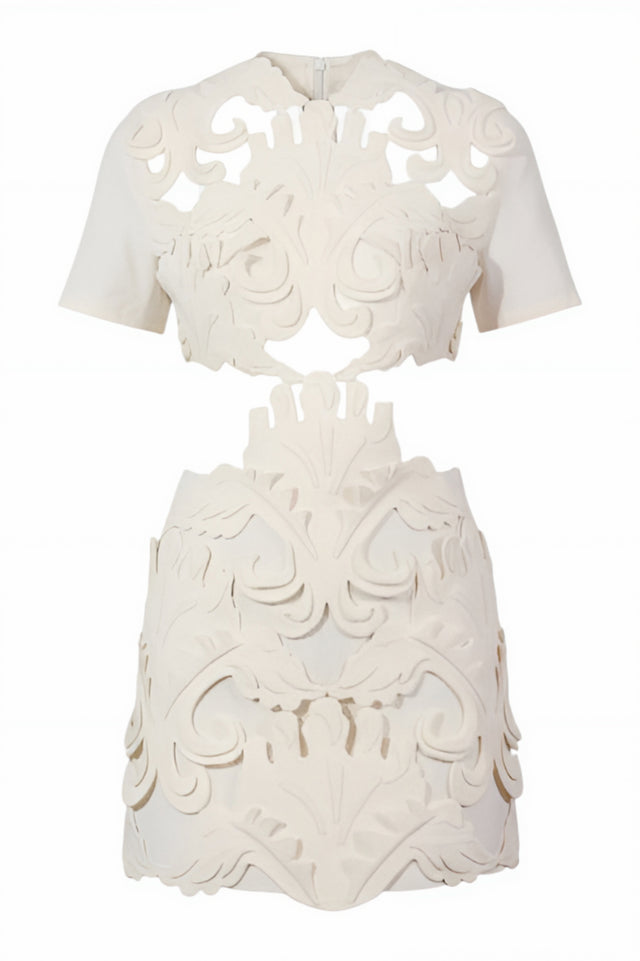 Valentino Ivory Appliqué Cutout Mini Dress