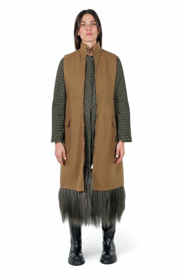 Valentino Wool Coat with Fur Fringe Hem