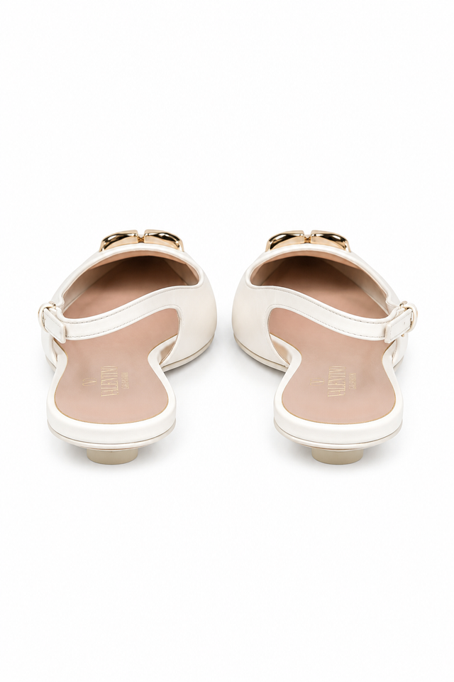 Valentino Garavani VLogo Slingback Flats in Ivory Leather