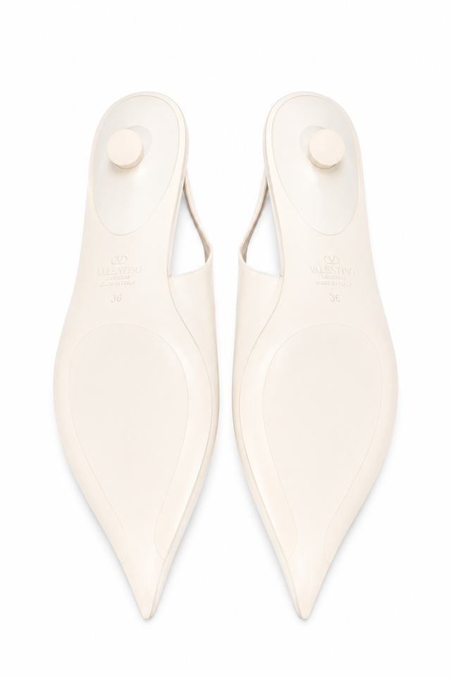 Valentino Garavani VLogo Slingback Flats in Ivory Leather