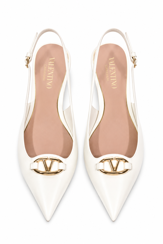 Valentino Garavani VLogo Slingback Flats in Ivory Leather