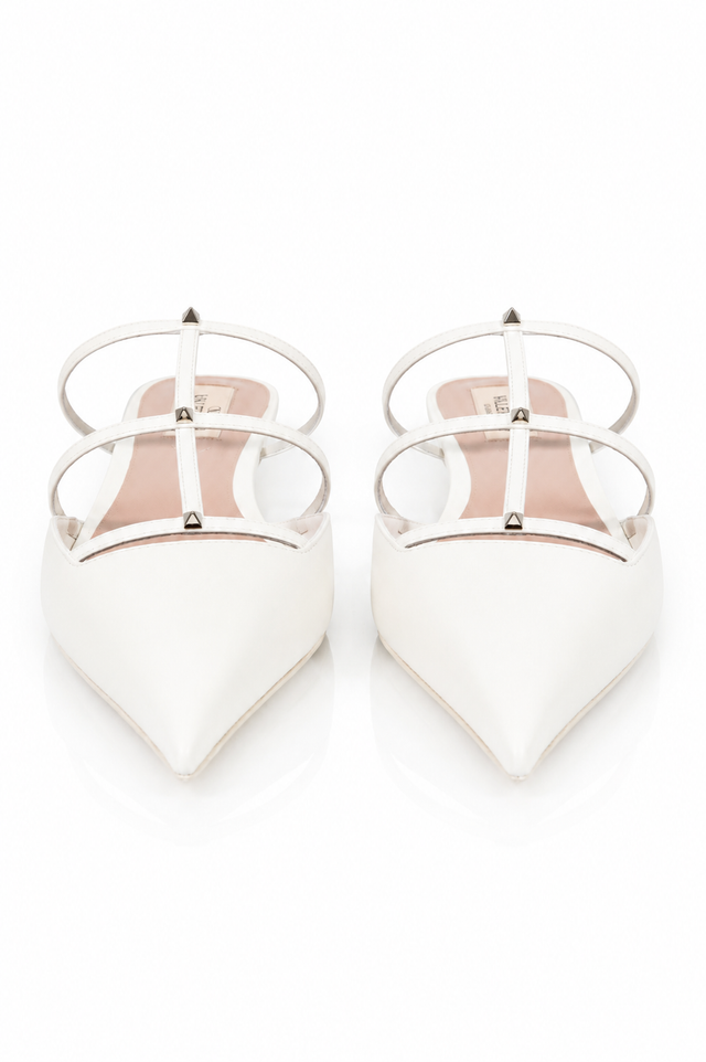 Valentino Garavani Rockstud Cage Leather Mules White