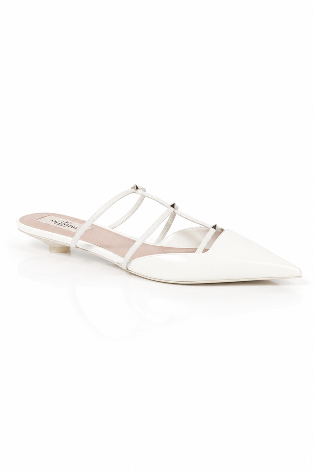 Valentino Garavani Rockstud Cage Leather Mules White