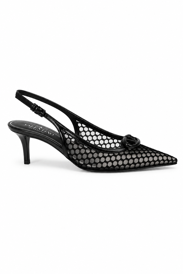 Valentino Garavani VLogo Mesh Slingback Pumps in Black