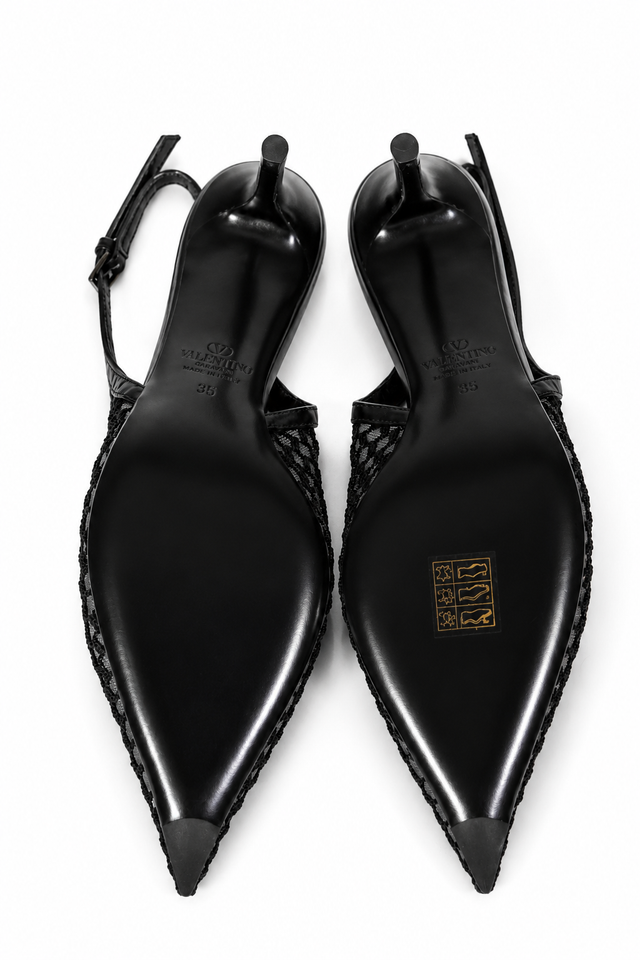 Valentino Garavani VLogo Mesh Slingback Pumps in Black