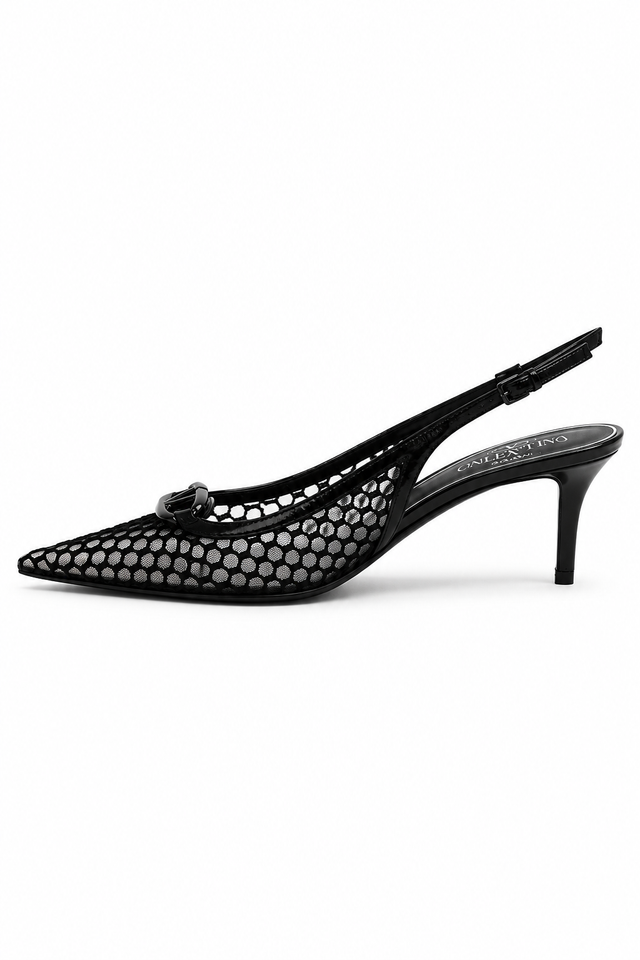 Valentino Garavani VLogo Mesh Slingback Pumps in Black