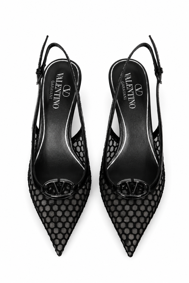 Valentino Garavani VLogo Mesh Slingback Pumps in Black