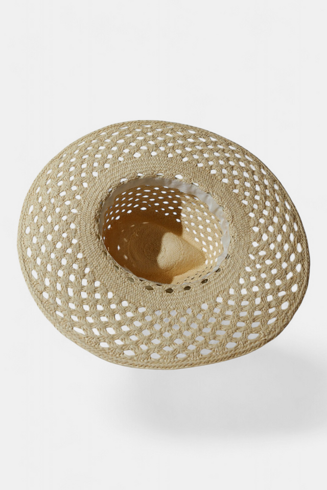 Valentino Garavani VLogo Straw Wide-Brim Hat with Gold V Hardware – Natural