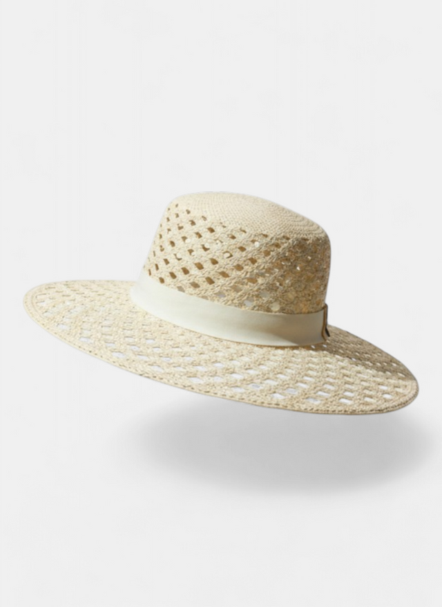 Valentino Garavani VLogo Straw Wide-Brim Hat with Gold V Hardware – Natural