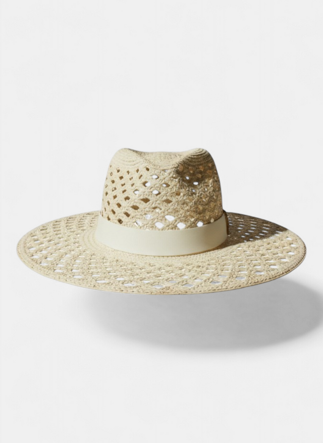 Valentino Garavani VLogo Straw Wide-Brim Hat with Gold V Hardware – Natural