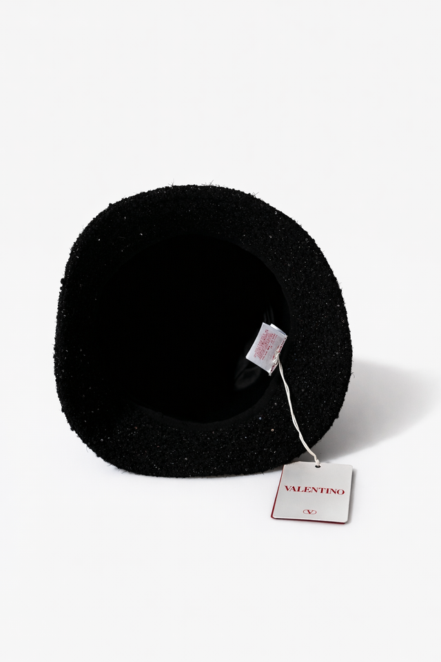 Valentino Garavani VLogo Embellished Tweed Bucket Hat – Black