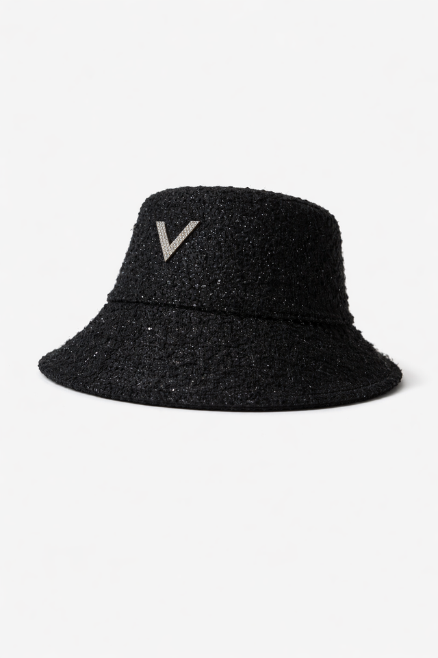 Valentino Garavani VLogo Embellished Tweed Bucket Hat – Black