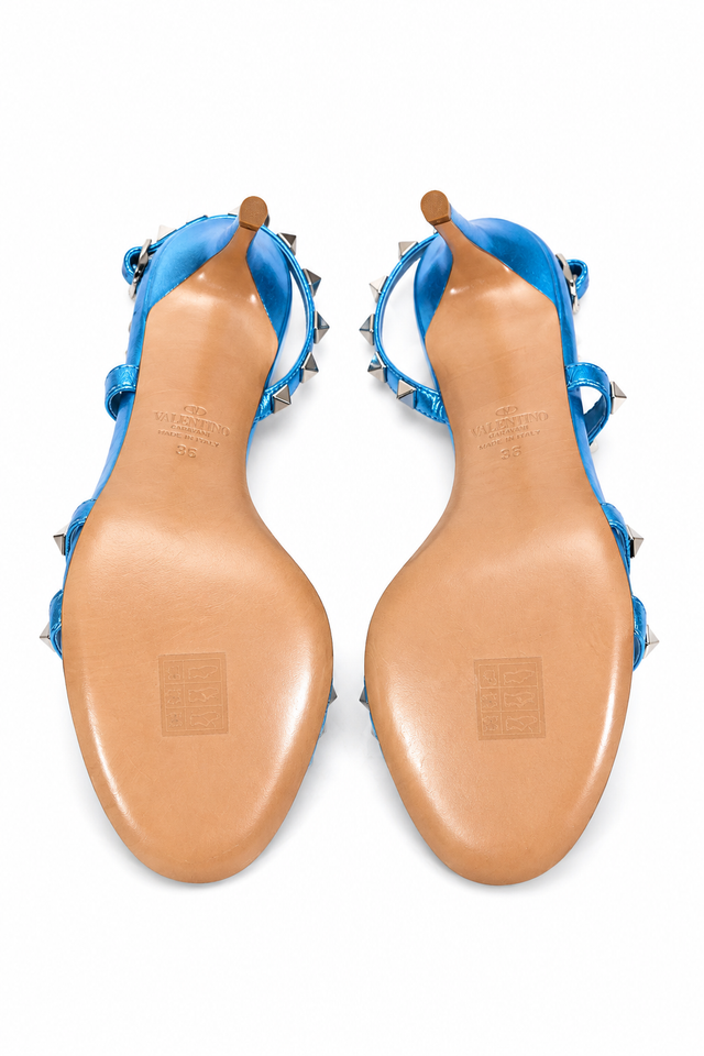 Valentino Garavani Rockstud Metallic Leather Sandals in Blue