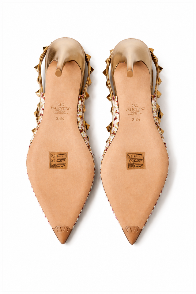 Valentino Garavani Rockstud Tweed Ankle Strap Pumps – Multicolor/Gold