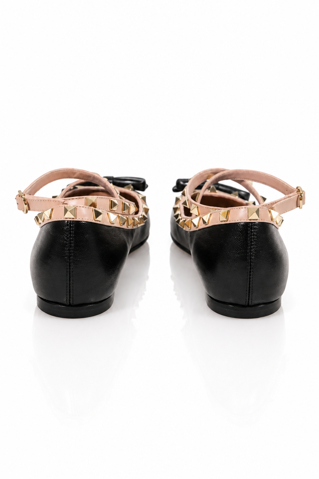 Valentino Garavani Rockstud Bow Ballet Flats in Black & Blush