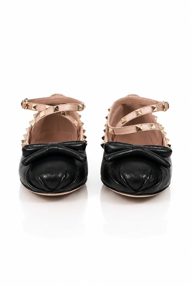 Valentino Garavani Rockstud Bow Ballet Flats in Black & Blush