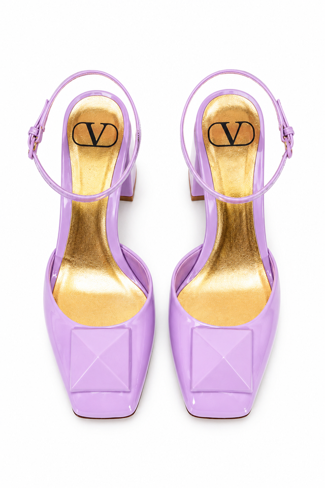 Valentino Garavani Roman Stud Patent Leather Ankle Strap Pumps – Lavender