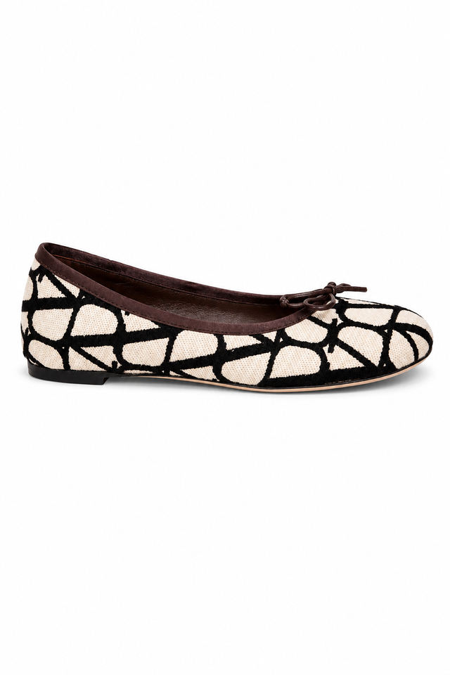 Valentino Garavani Printed Canvas Ballet Flats with Leather Trim