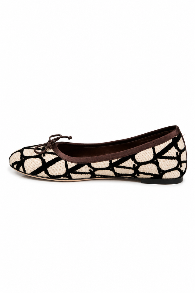 Valentino Garavani Printed Canvas Ballet Flats with Leather Trim