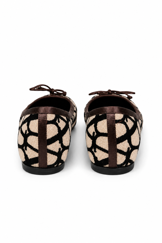 Valentino Garavani Printed Canvas Ballet Flats with Leather Trim