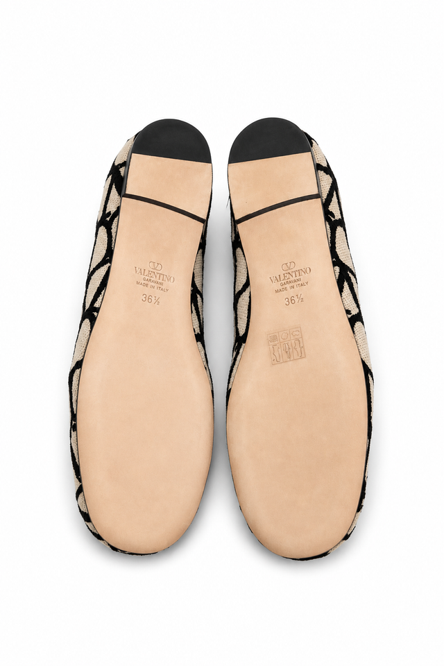 Valentino Garavani Printed Canvas Ballet Flats with Leather Trim
