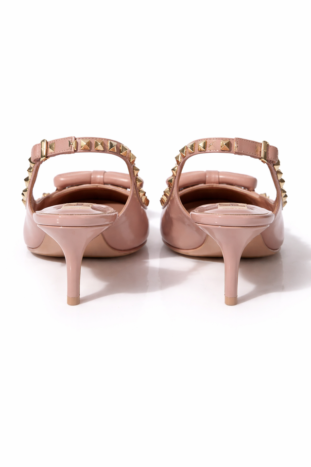 Valentino Garavani Rockstud Bow Patent Leather Slingback Pumps – Blush