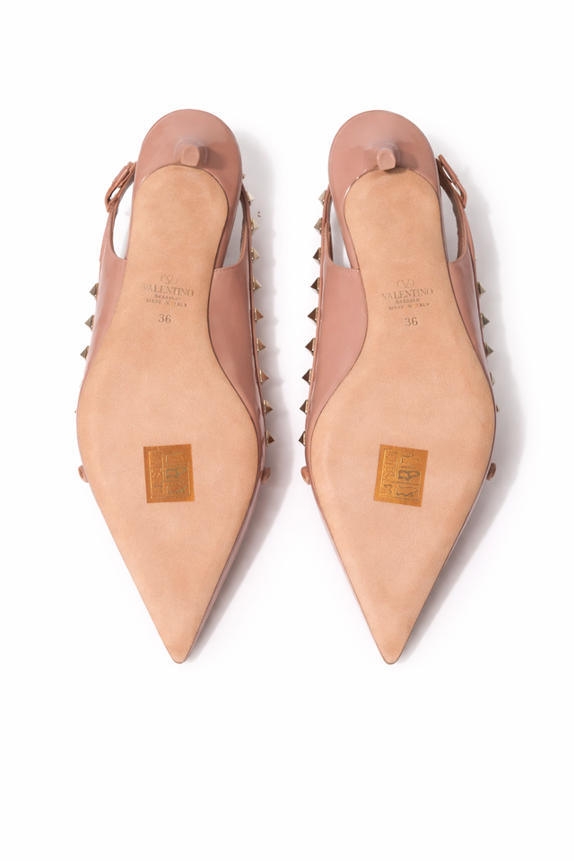 Valentino Garavani Rockstud Bow Patent Leather Slingback Pumps – Blush