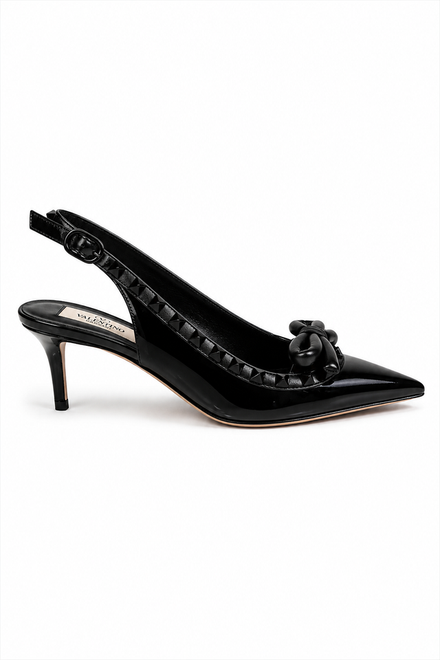 Valentino Garavani Rockstud Patent Leather Slingback Pumps with Bow