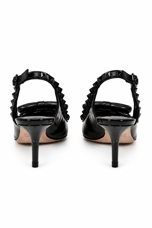Valentino Garavani Rockstud Patent Leather Slingback Pumps with Bow