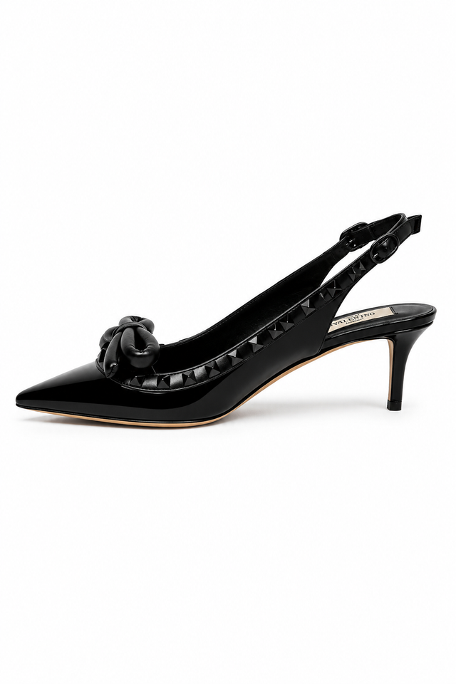 Valentino Garavani Rockstud Patent Leather Slingback Pumps with Bow