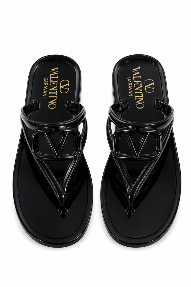 Valentino Garavani VLogo Jelly Thong Sandals – Black