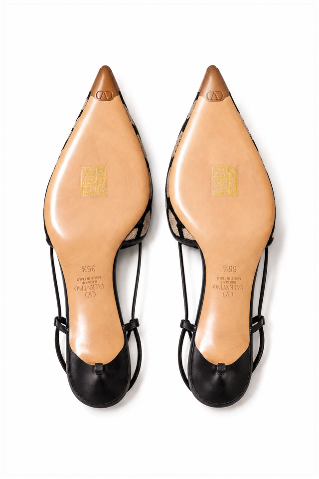 Valentino Garavani VLogo Toile Slingback Pumps – Black/Beige