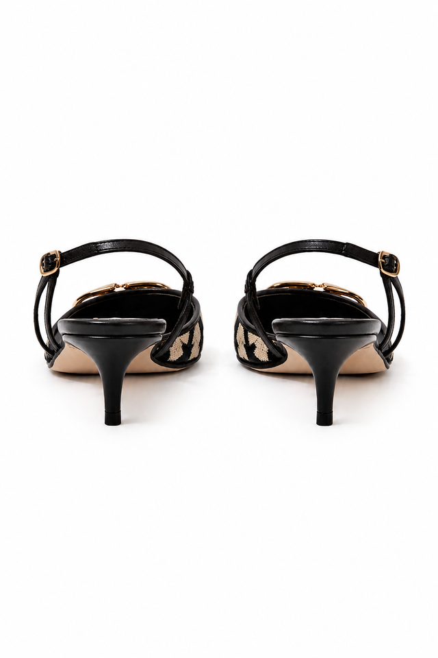 Valentino Garavani VLogo Toile Slingback Pumps – Black/Beige