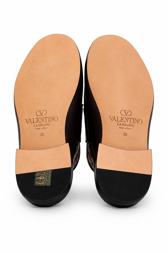 Valentino Garavani VLogo Leather Mule Loafers in Dark Brown
