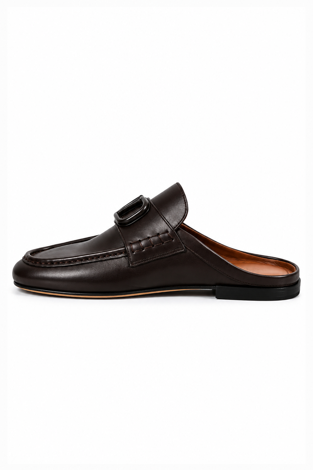 Valentino Garavani VLogo Leather Mule Loafers in Dark Brown