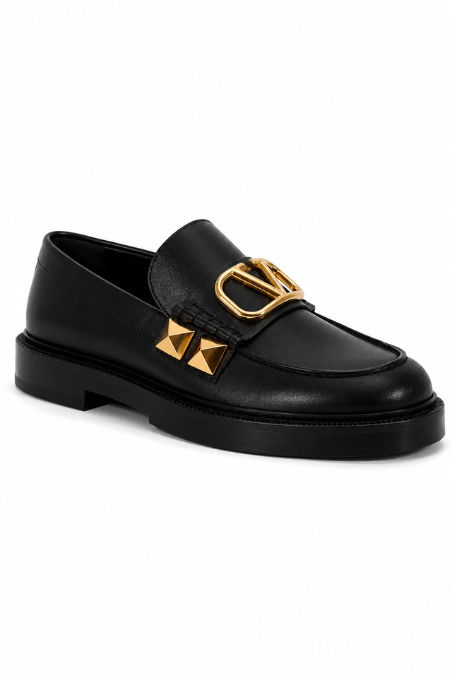 Valentino Garavani VLogo Signature Leather Loafers – Black/Gold