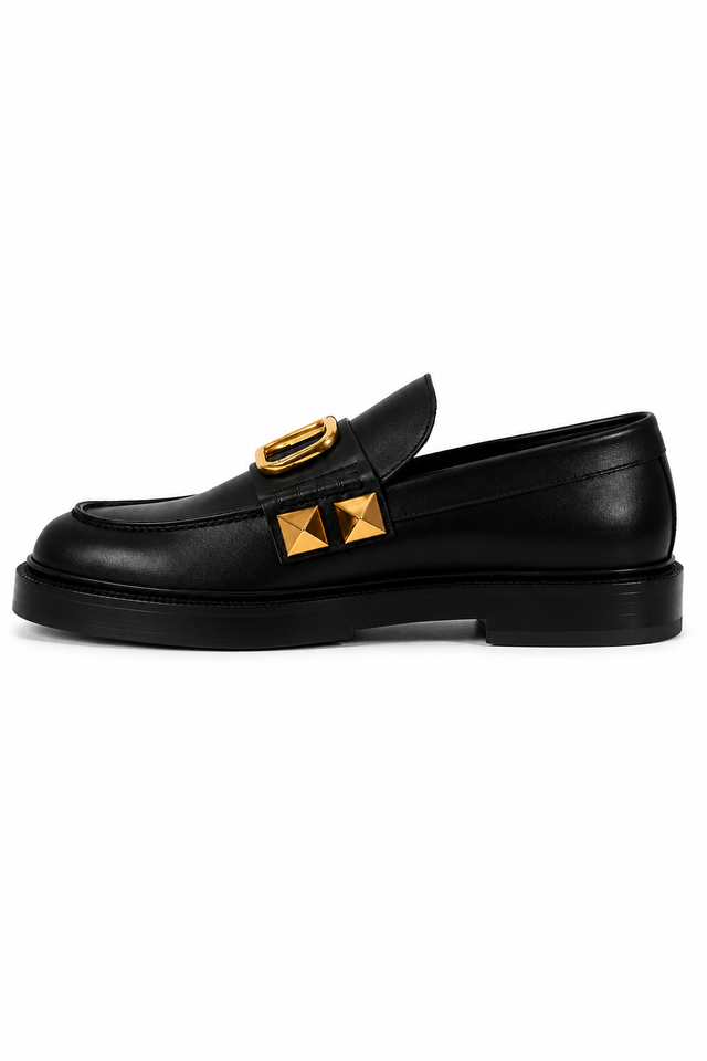 Valentino Garavani VLogo Signature Leather Loafers – Black/Gold